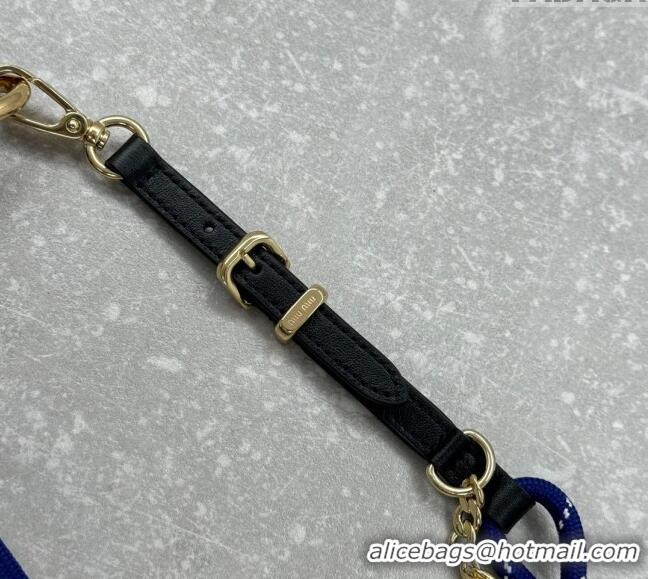 Top Grade Miu Miu Leather, cord, and metal trick bracelet/bag charm M008 Black/Blue 2024