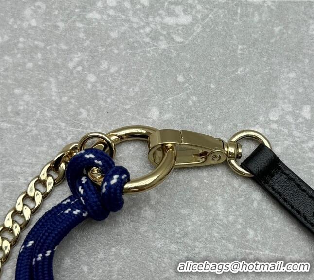 Top Grade Miu Miu Leather, cord, and metal trick bracelet/bag charm M008 Black/Blue 2024