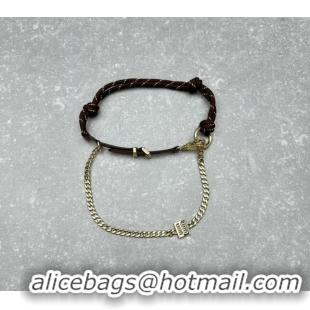 Popular Style Miu Miu Leather, cord, and metal trick bracelet/bag charm M008 Brown 2024