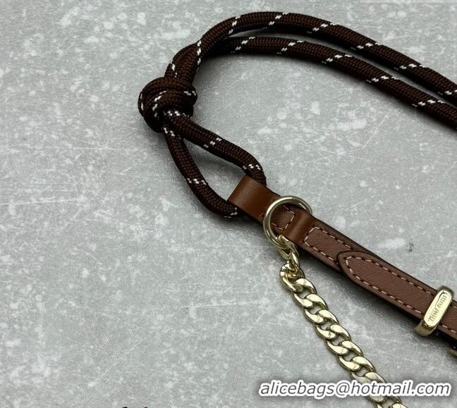 Popular Style Miu Miu Leather, cord, and metal trick bracelet/bag charm M008 Brown 2024