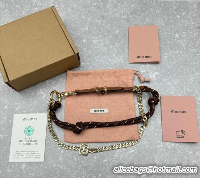 Popular Style Miu Miu Leather, cord, and metal trick bracelet/bag charm M008 Brown 2024