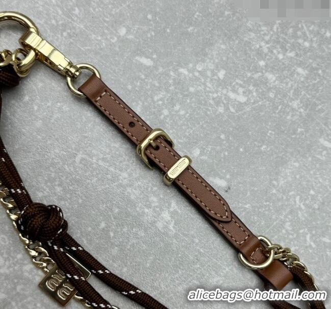 Popular Style Miu Miu Leather, cord, and metal trick bracelet/bag charm M008 Brown 2024