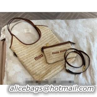 Best Price Miu Miu IVY Straw Tote bag M0618 Brown 2024