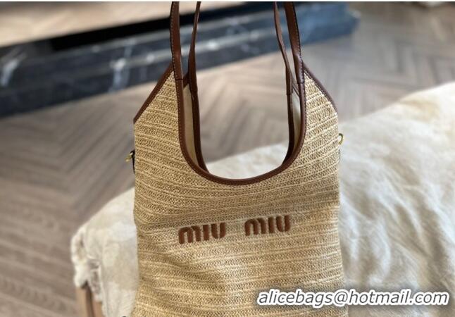 Best Price Miu Miu IVY Straw Tote bag M0618 Brown 2024