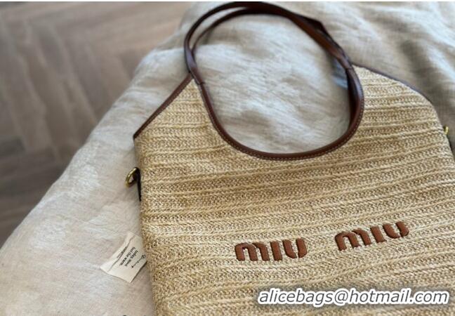 Best Price Miu Miu IVY Straw Tote bag M0618 Brown 2024