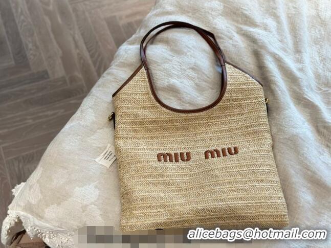 Best Price Miu Miu IVY Straw Tote bag M0618 Brown 2024