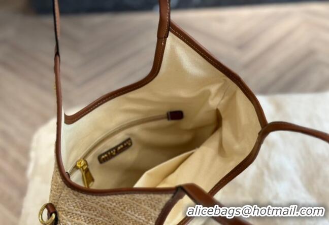 Best Price Miu Miu IVY Straw Tote bag M0618 Brown 2024