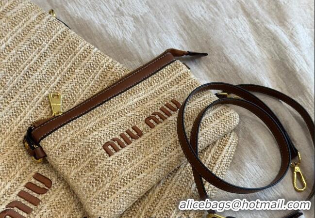 Best Price Miu Miu IVY Straw Tote bag M0618 Brown 2024