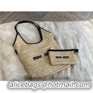 Top Grade Miu Miu IVY Straw Tote bag M0618 Black 2024