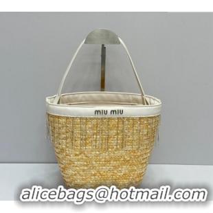 Most Popular Miu Miu Straw Basket bag with Strass Tasel 8038 Beige 2024