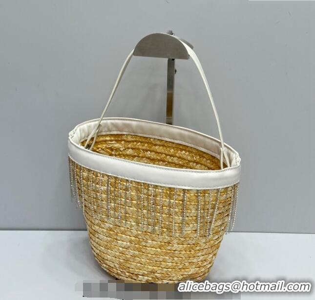 Most Popular Miu Miu Straw Basket bag with Strass Tasel 8038 Beige 2024