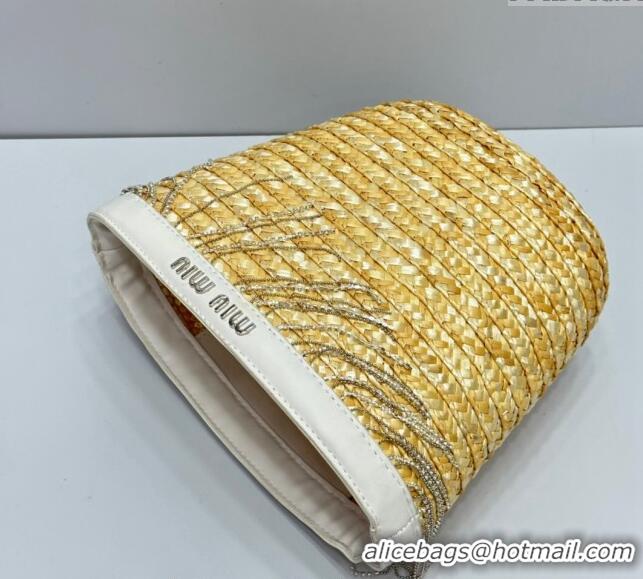 Most Popular Miu Miu Straw Basket bag with Strass Tasel 8038 Beige 2024