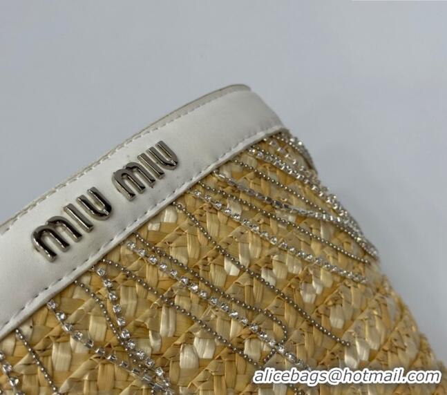 Most Popular Miu Miu Straw Basket bag with Strass Tasel 8038 Beige 2024