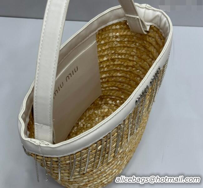 Most Popular Miu Miu Straw Basket bag with Strass Tasel 8038 Beige 2024