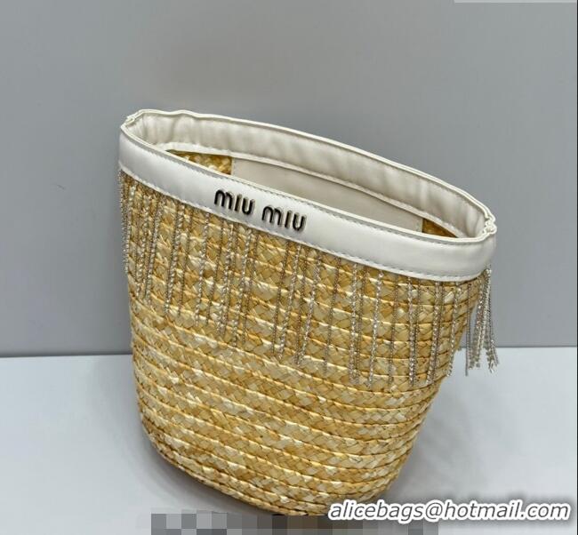 Most Popular Miu Miu Straw Basket bag with Strass Tasel 8038 Beige 2024