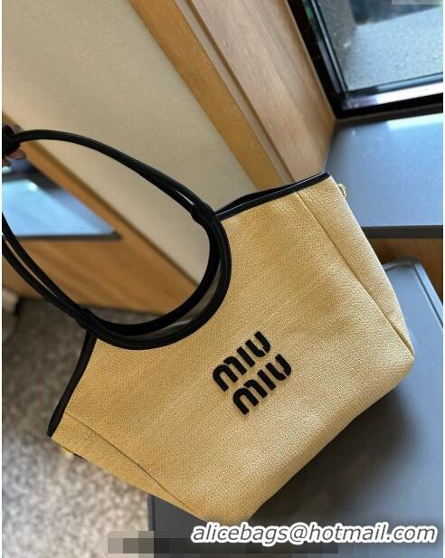 Famous Brand Miu Miu IVY Beige Straw Tote bag 0617 Black 2024