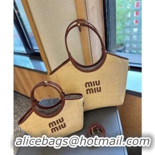 Luxury Discount Miu Miu IVY Beige Straw Tote bag 0617 Brown 2024