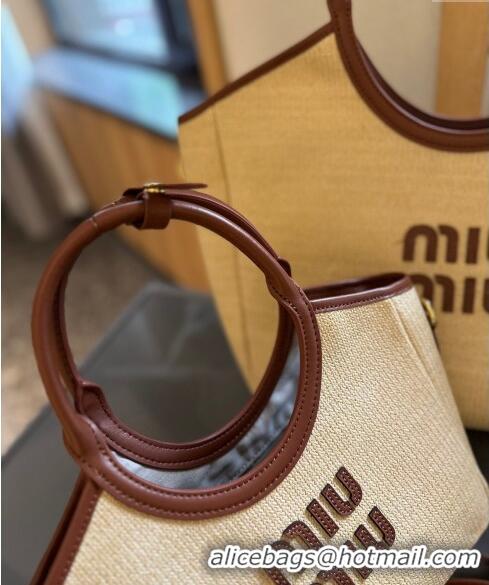 Luxury Discount Miu Miu IVY Beige Straw Tote bag 0617 Brown 2024