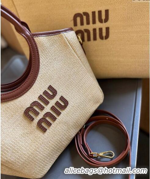 Luxury Discount Miu Miu IVY Beige Straw Tote bag 0617 Brown 2024