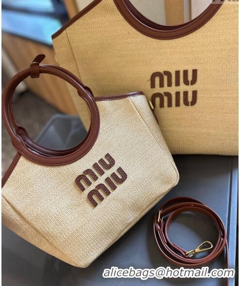 Luxury Discount Miu Miu IVY Beige Straw Tote bag 0617 Brown 2024