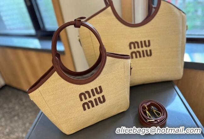 Luxury Discount Miu Miu IVY Beige Straw Tote bag 0617 Brown 2024