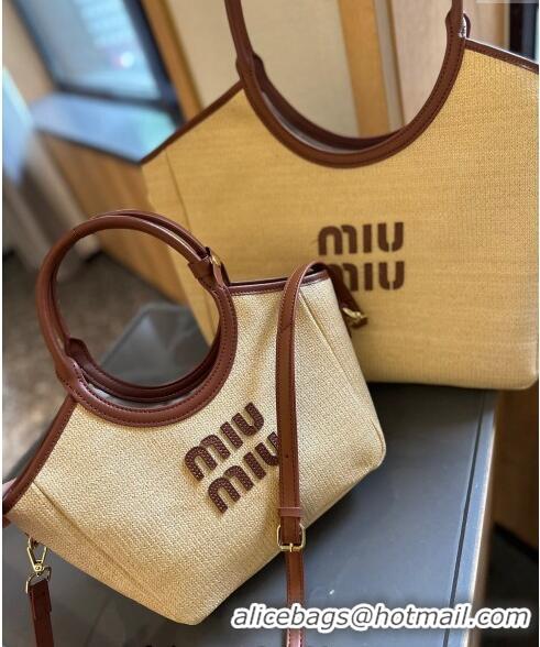 Luxury Discount Miu Miu IVY Beige Straw Tote bag 0617 Brown 2024