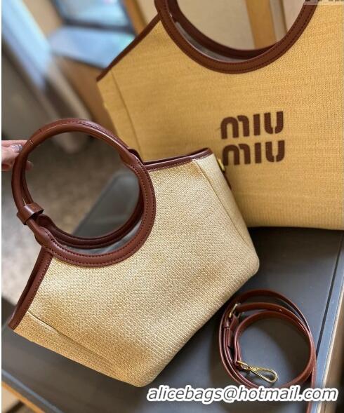 Luxury Discount Miu Miu IVY Beige Straw Tote bag 0617 Brown 2024