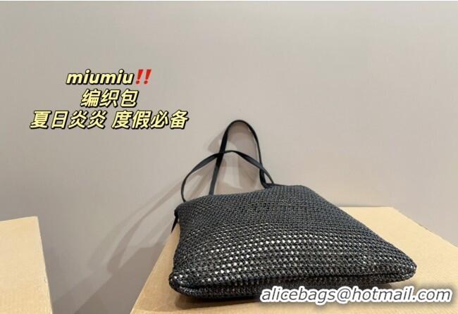 Luxurious Cheap Miu Miu Straw Tote bag 061802 Black 2024