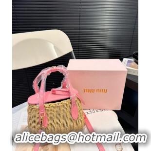 Buy Fashionable Miu Miu Wicker Mini Basket bag 0618 Pink 2024