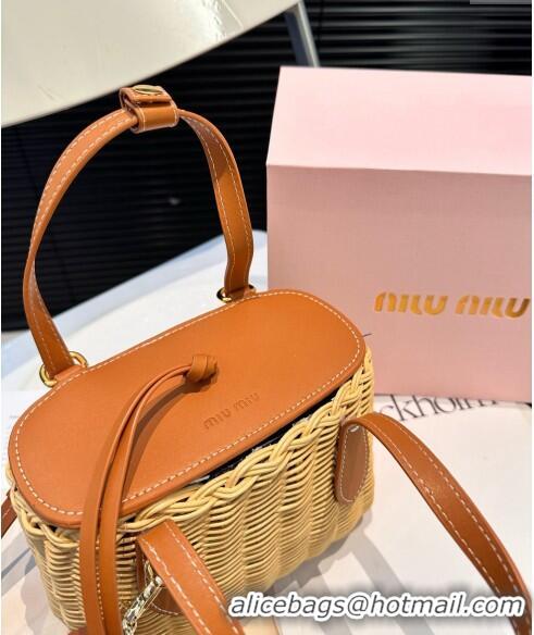 Luxury Discount Miu Miu Wicker Mini Basket bag 0618 Brown 2024