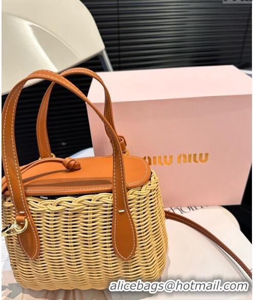 Luxury Discount Miu Miu Wicker Mini Basket bag 0618 Brown 2024