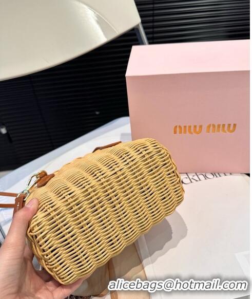 Luxury Discount Miu Miu Wicker Mini Basket bag 0618 Brown 2024