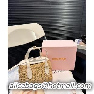 Top Grade Miu Miu Wicker Mini Basket bag 0618 White 2024