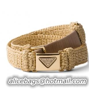 ​Grade Design Prada Triangle-buckle Raffia-effect Woven Belt PA8452 Beige