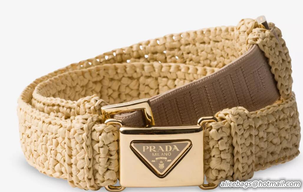 ​Grade Design Prada Triangle-buckle Raffia-effect Woven Belt PA8452 Beige