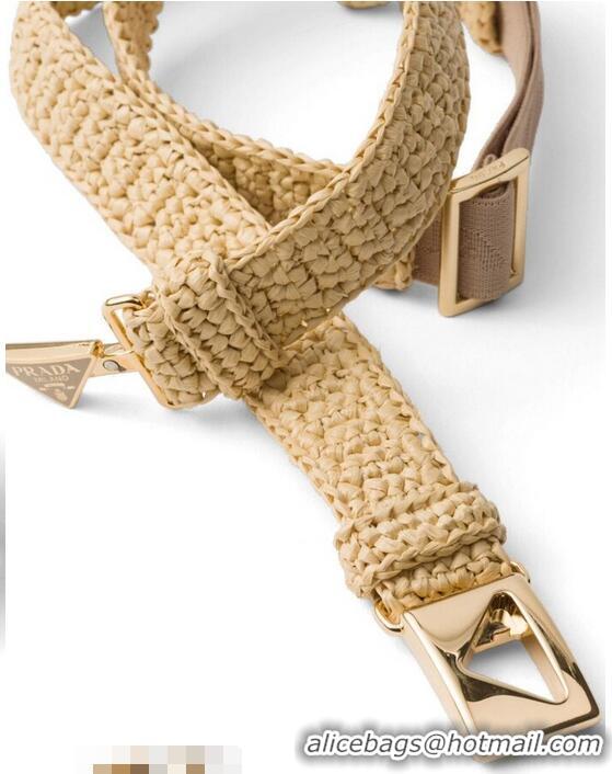 ​Grade Design Prada Triangle-buckle Raffia-effect Woven Belt PA8452 Beige