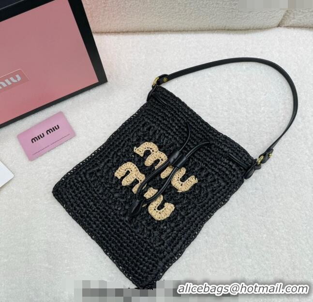 Grade Design Miu Miu Woven Straw Tote Mini Bag M0618 Black 2024