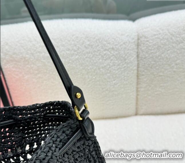 Grade Design Miu Miu Woven Straw Tote Mini Bag M0618 Black 2024