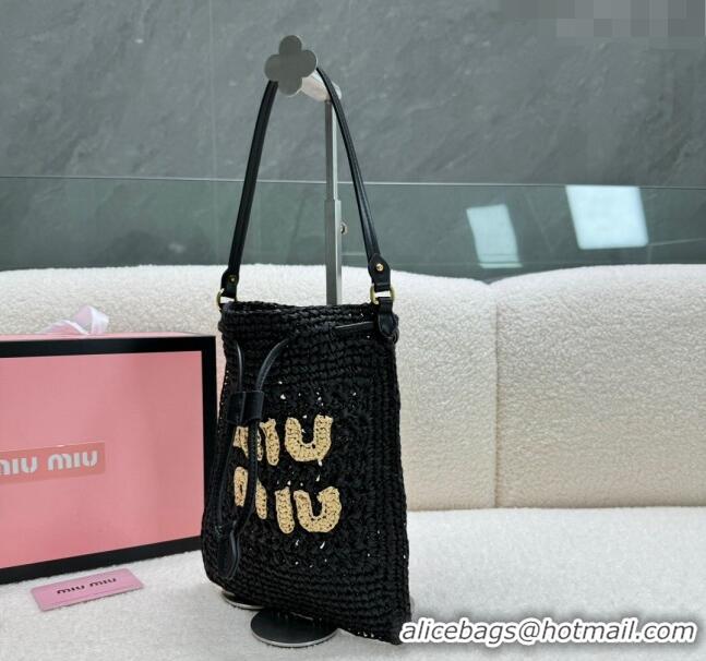 Grade Design Miu Miu Woven Straw Tote Mini Bag M0618 Black 2024