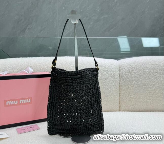 Grade Design Miu Miu Woven Straw Tote Mini Bag M0618 Black 2024