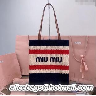 Famous Brand Miu Miu Crochet Fabric Tote Bag 5BG248 Dark Blue 2024