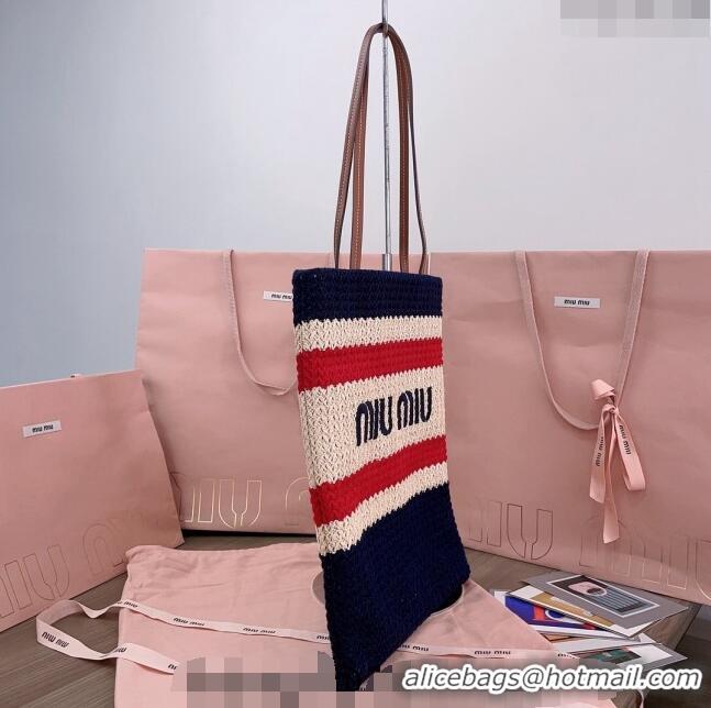 Famous Brand Miu Miu Crochet Fabric Tote Bag 5BG248 Dark Blue 2024