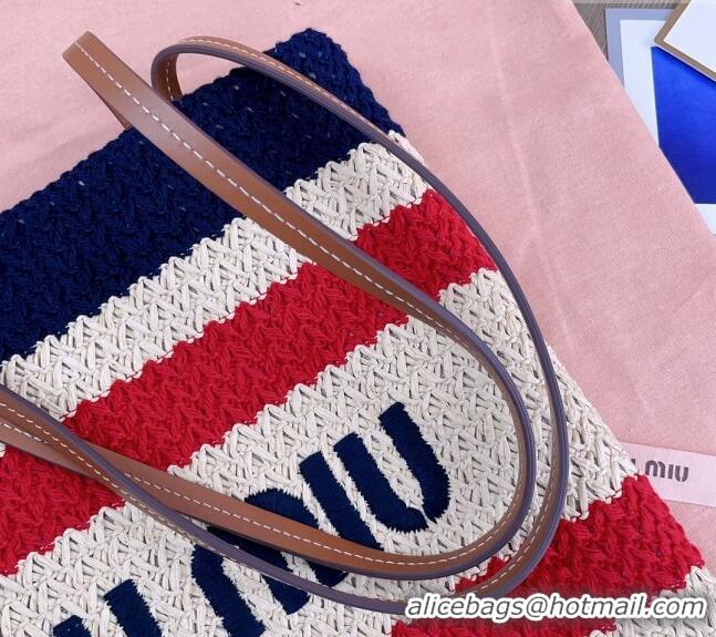 Famous Brand Miu Miu Crochet Fabric Tote Bag 5BG248 Dark Blue 2024