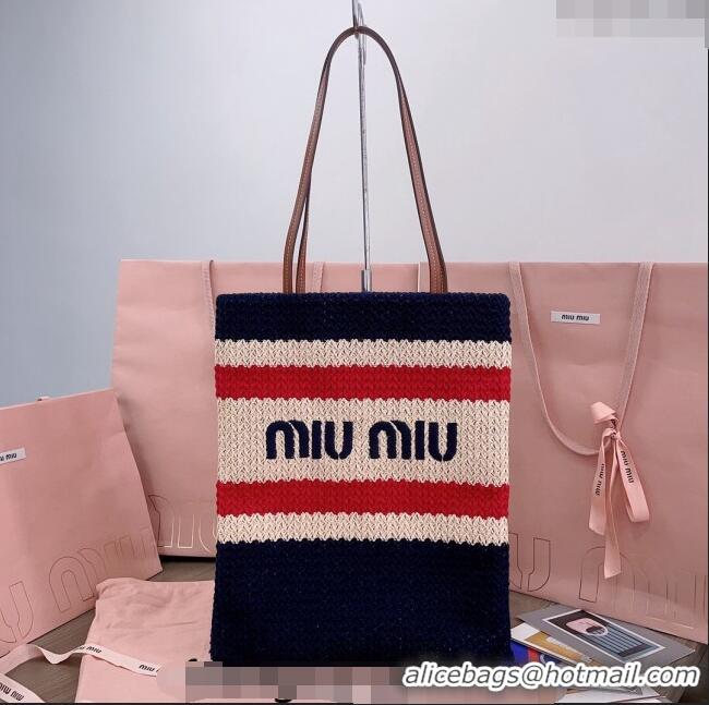 Famous Brand Miu Miu Crochet Fabric Tote Bag 5BG248 Dark Blue 2024