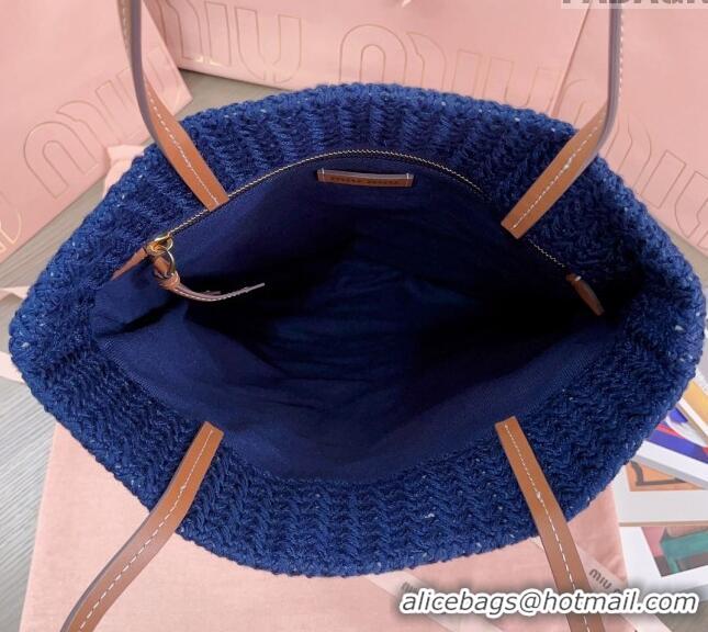 Famous Brand Miu Miu Crochet Fabric Tote Bag 5BG248 Dark Blue 2024