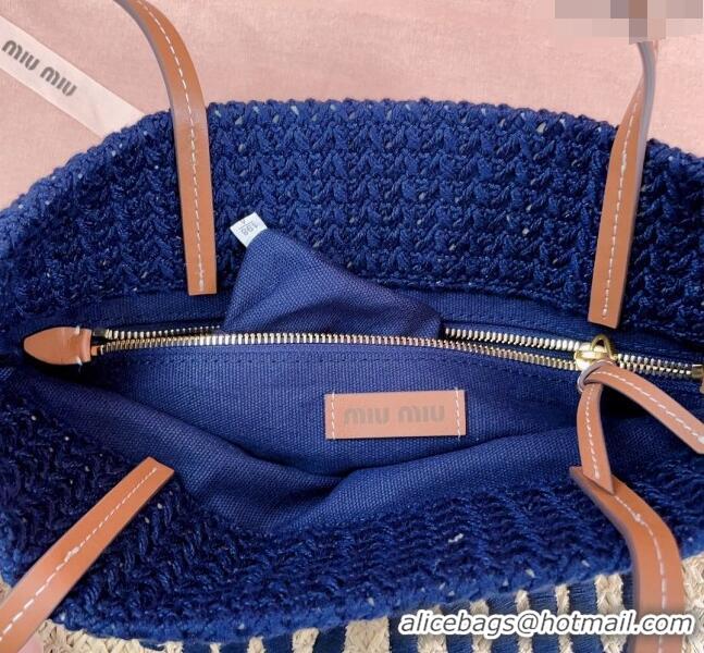 Famous Brand Miu Miu Crochet Fabric Tote Bag 5BG248 Dark Blue 2024