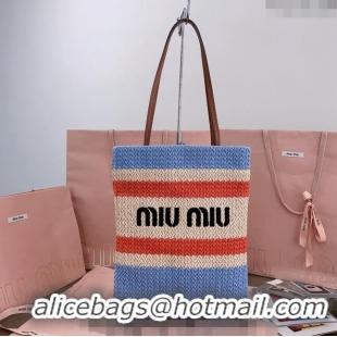 Best Quality Miu Miu Crochet Fabric Tote Bag 5BG248 Light Blue 2024