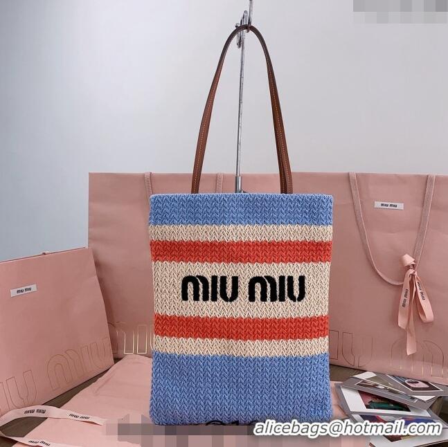 Best Quality Miu Miu Crochet Fabric Tote Bag 5BG248 Light Blue 2024