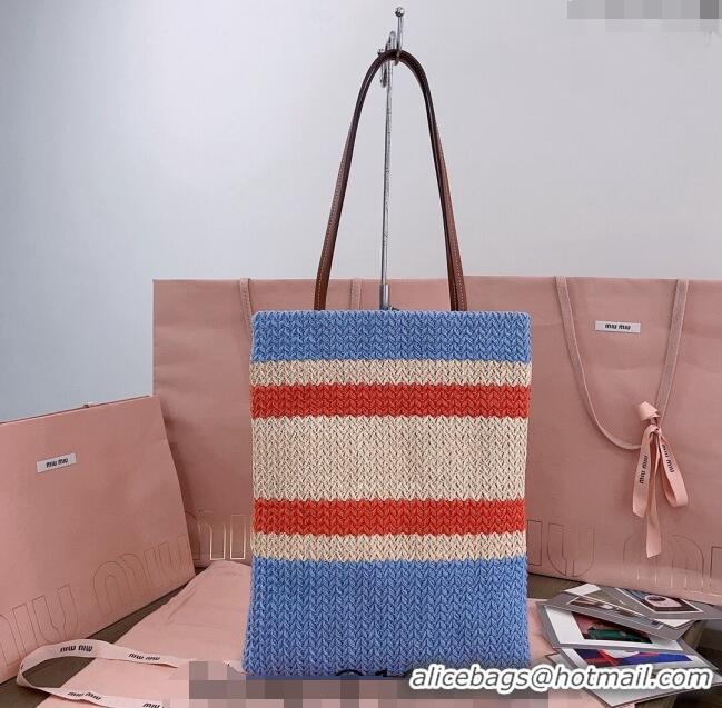 Best Quality Miu Miu Crochet Fabric Tote Bag 5BG248 Light Blue 2024