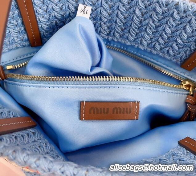 Best Quality Miu Miu Crochet Fabric Tote Bag 5BG248 Light Blue 2024